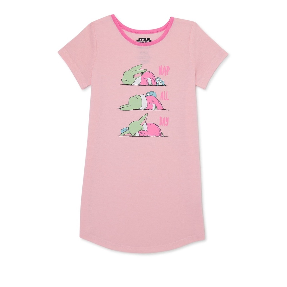 New Girls size 4-5 Baby Yoda Nightgown Nap All Day Pink Star Wars